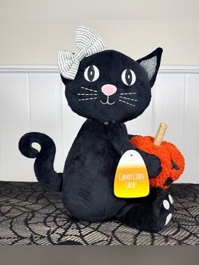 NEW Candy Corn Lane Black Cat Halloween Plush Figurine
